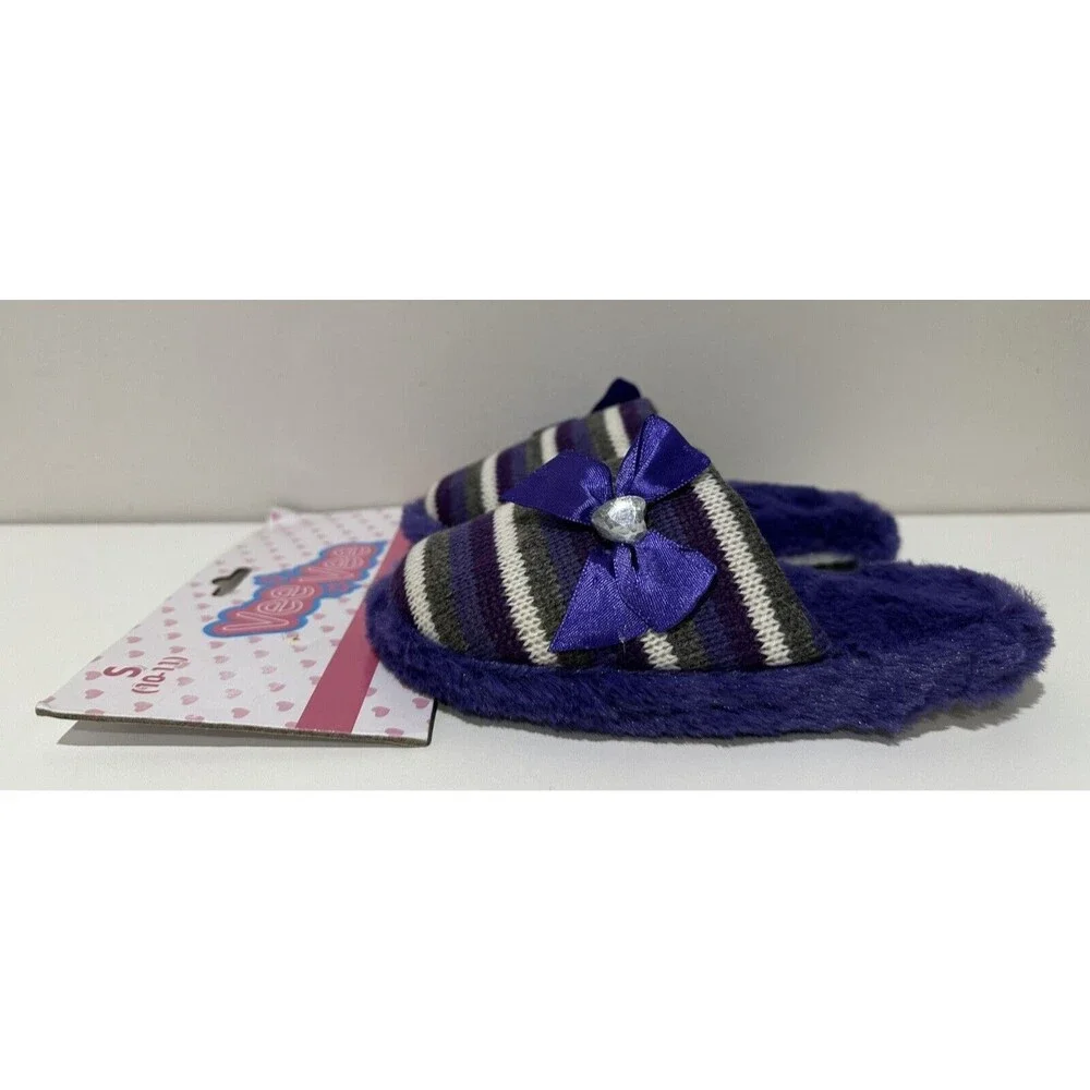 Vee Vee girl's small size 10-11 slip on purple striped slippers with bow